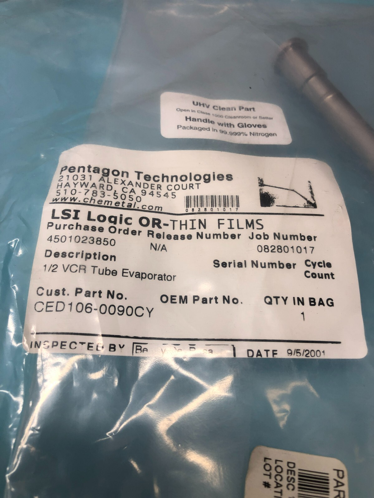 PENTAGON CED106-0090CY , 1/2 VCR TUBE EVAPORATOR, 153873