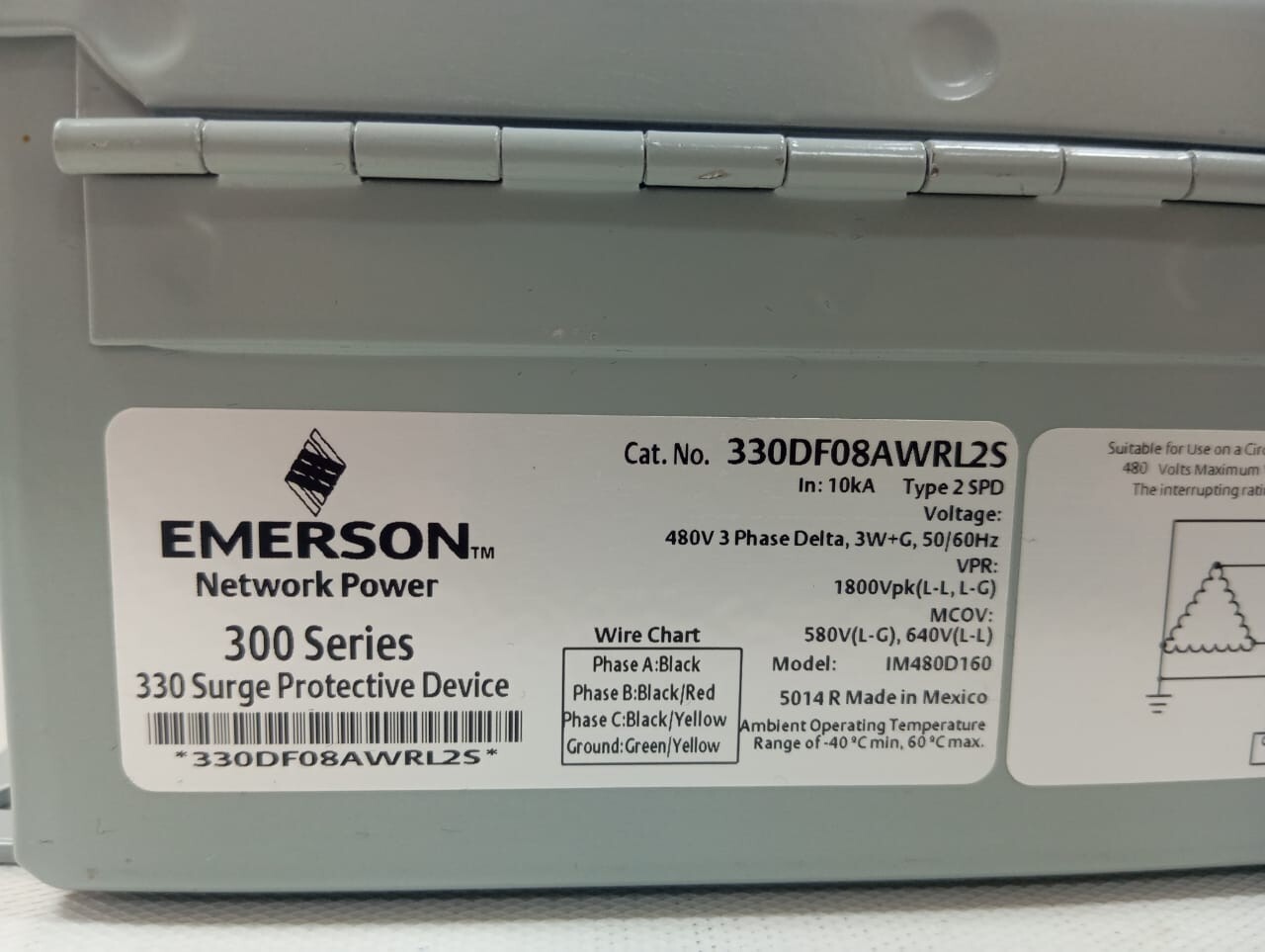 Emerson / 330 Surge Protective Device / 300 Series / 330DF08AWRL2S / IM480D160