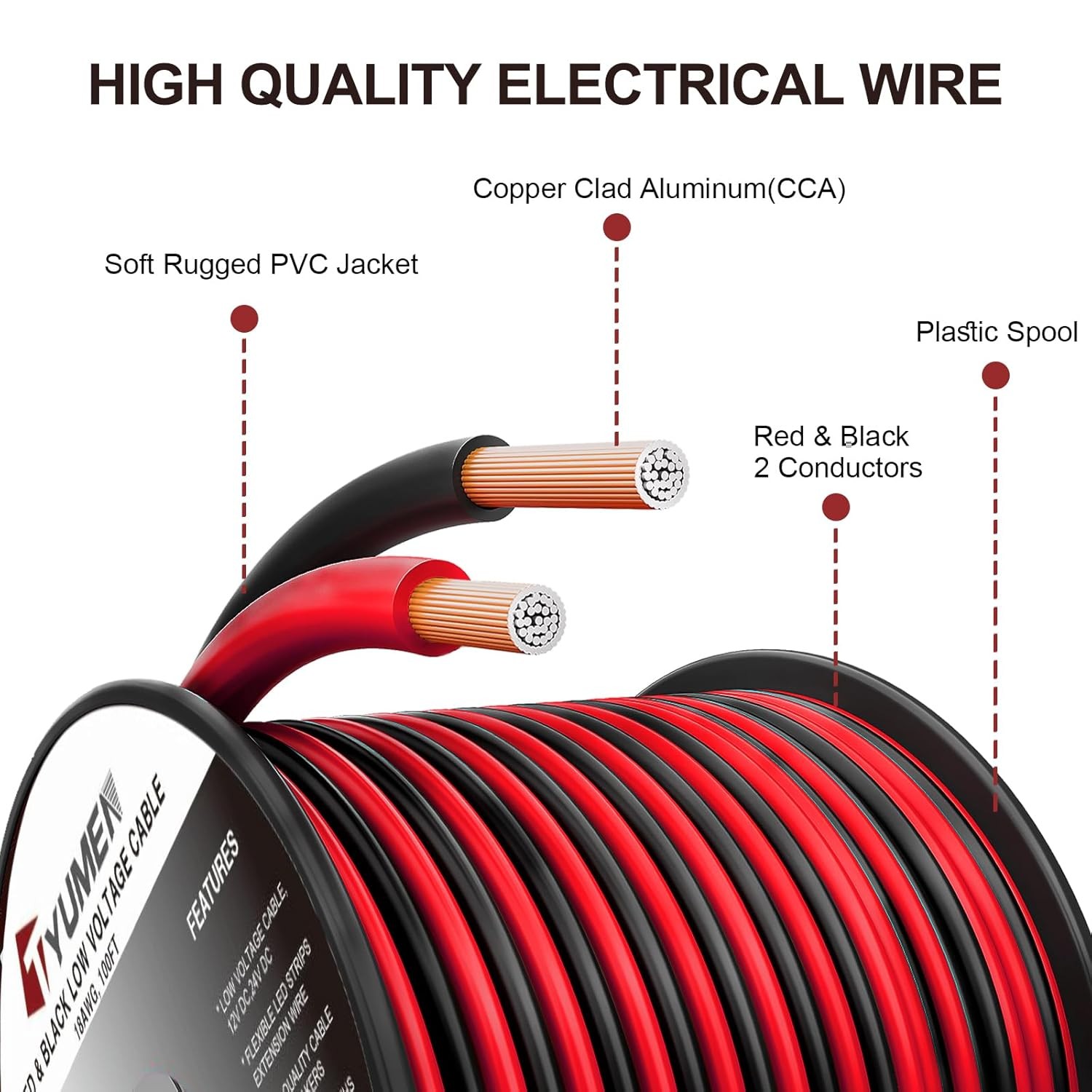 100FT 12/2 Gauge 2pin 2 Color Red Black Cable Hookup Electrical Wire LED Stri…