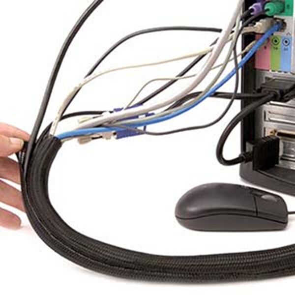5x 50FT 1.5″ Self Closing Cable Sleeve Wrap Sock Braid Flexible Organizer Black