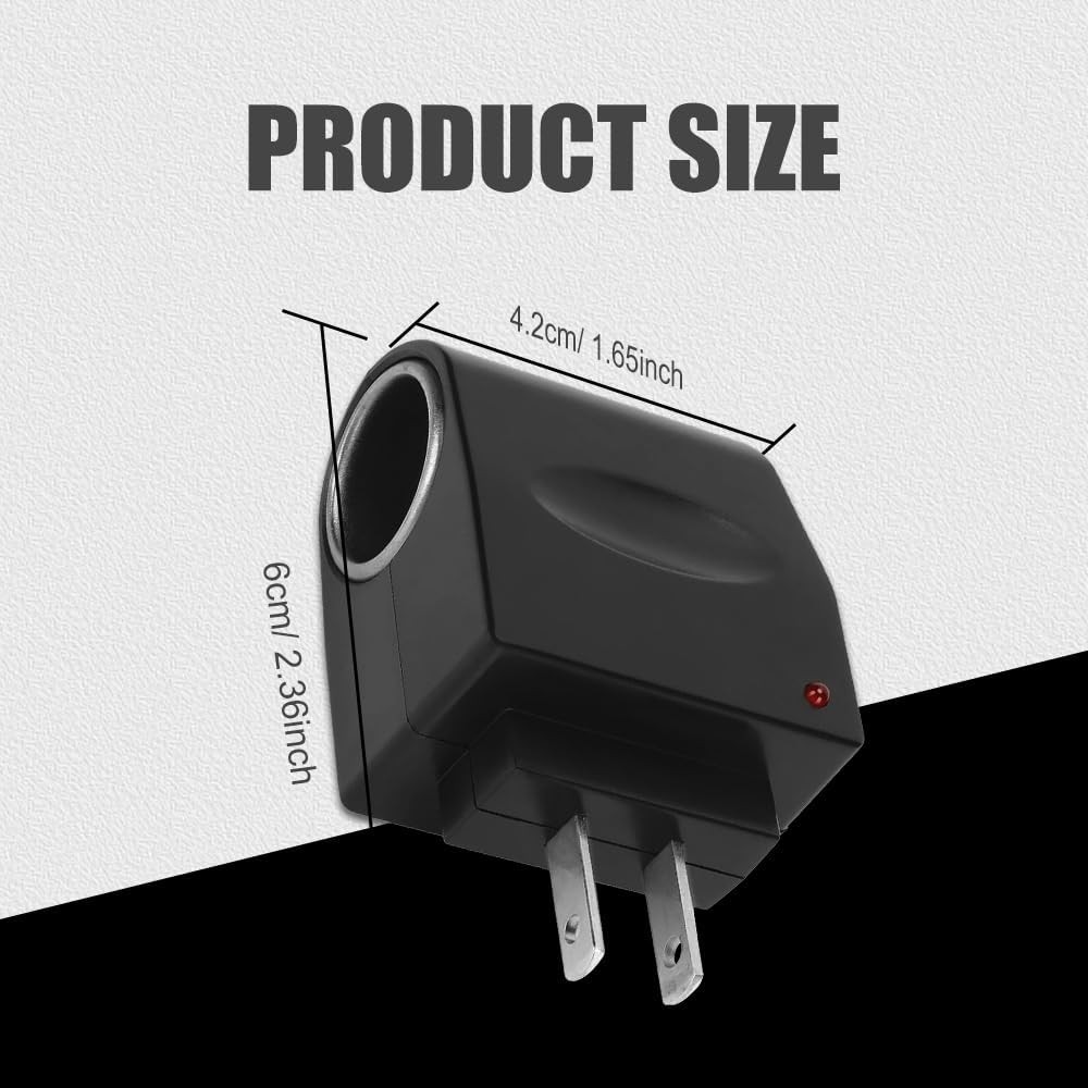 Car Cigarette Lighter to Wall Outlet Adapter Converter, 12V DC 500mA Universal P