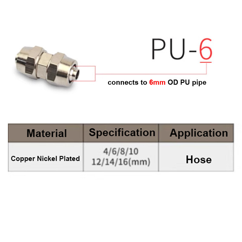 4mm-16mm OD Pneumatic Straight Quick Connector Push In Fitting For Air Tube Hose