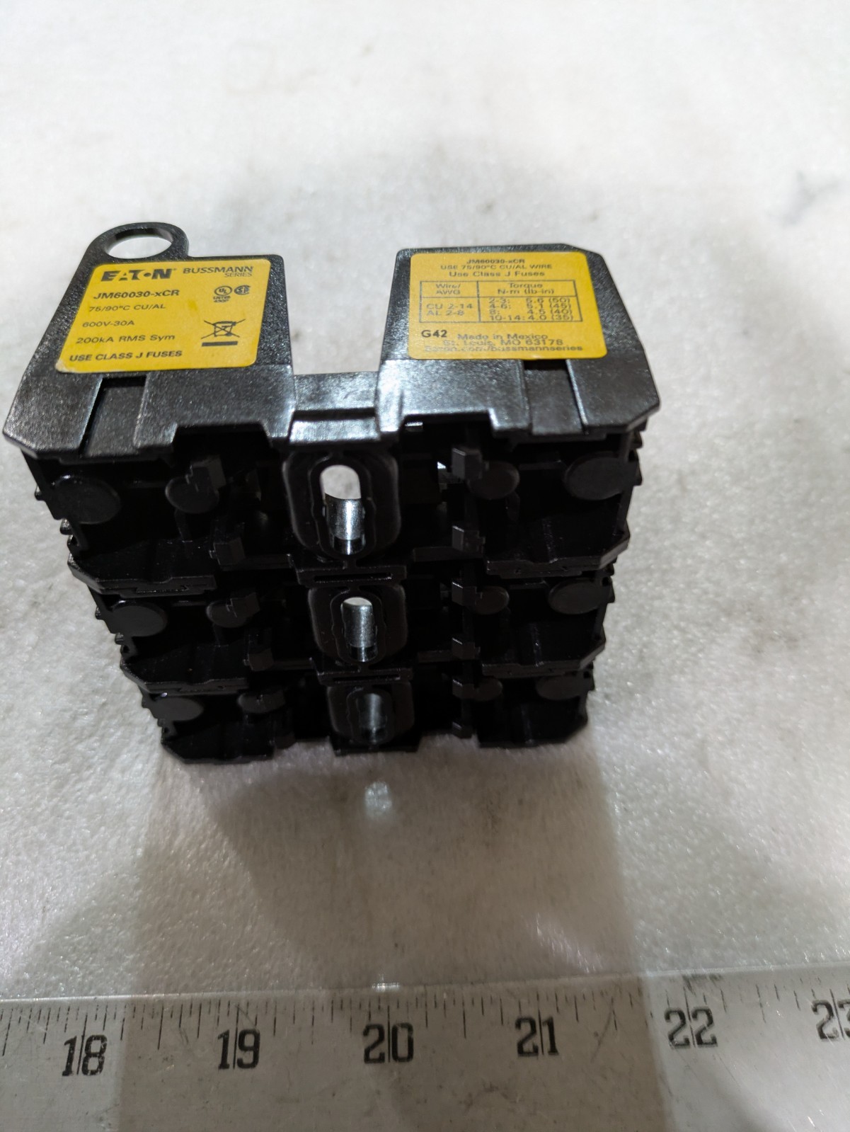 Bussmann JM60030-3CR Modular Fuse Block 3 Pole 30A 600V Class J Industrial OEM