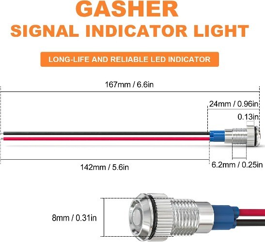 Energy Saving Indicator Light LED Panel Mount 12V 24V 110V 20mA 8mm Hole White