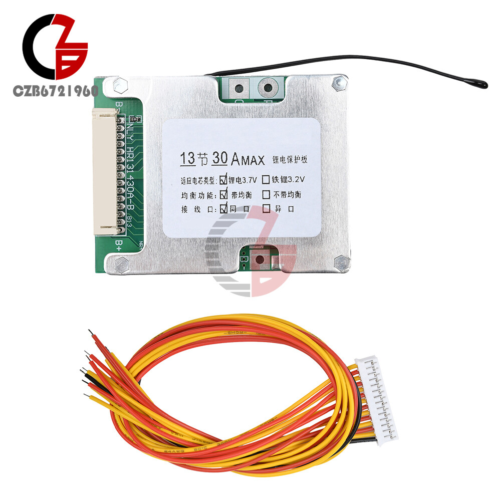 13S 48V 30A 18650 Li-ion Battery Protection Board BMS w/ Equalization for E-bike