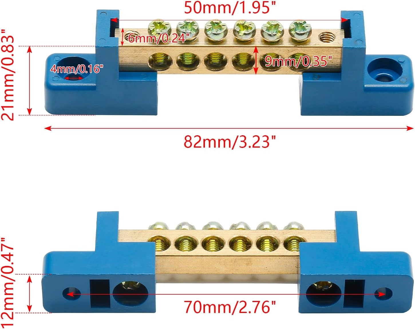 2 Pcs Ground Bus Bar Terminal Block, Brass Electrical Grounding Bars