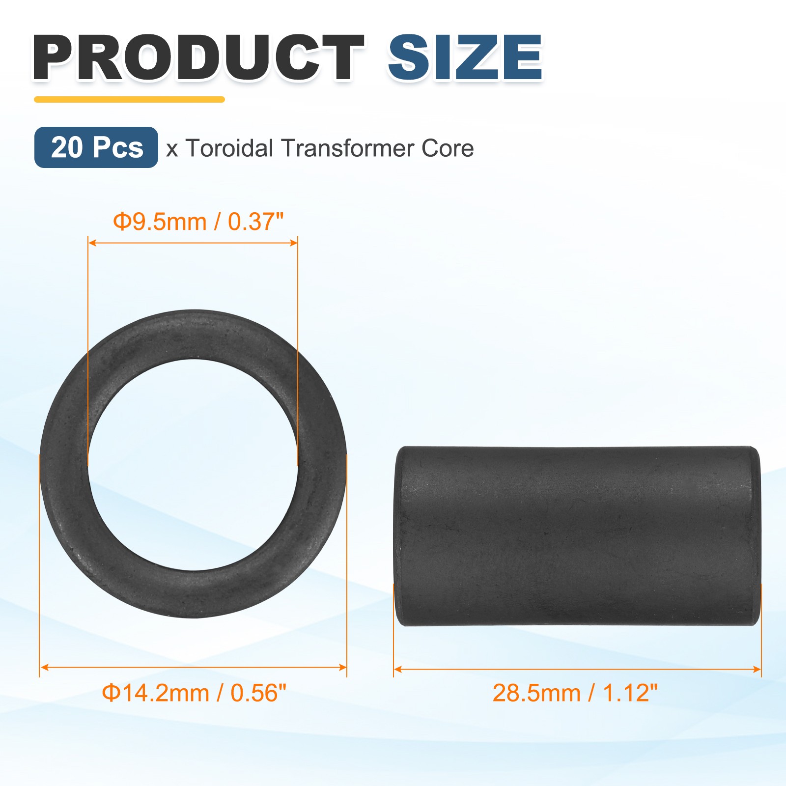 20Pcs Toroid Ferrite Core, 14.2×9.5×28.5mm Toroidal Transformer Ring Magnet