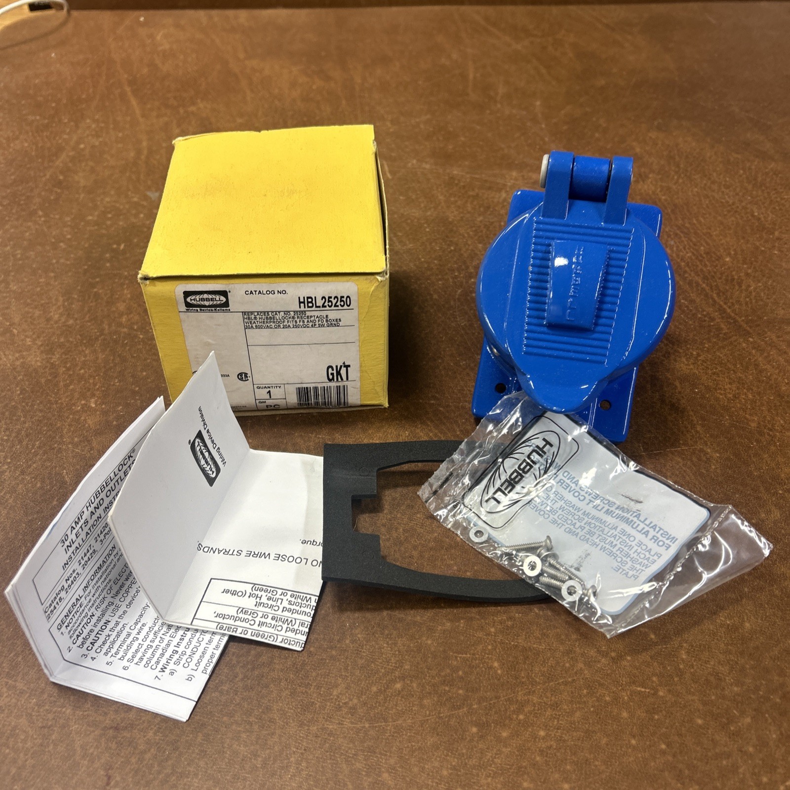 NEW HUBBELL HBL25250 Locking Receptacle 600VAC 30A 250VDC 20A, 3 Phase, 4P 5W