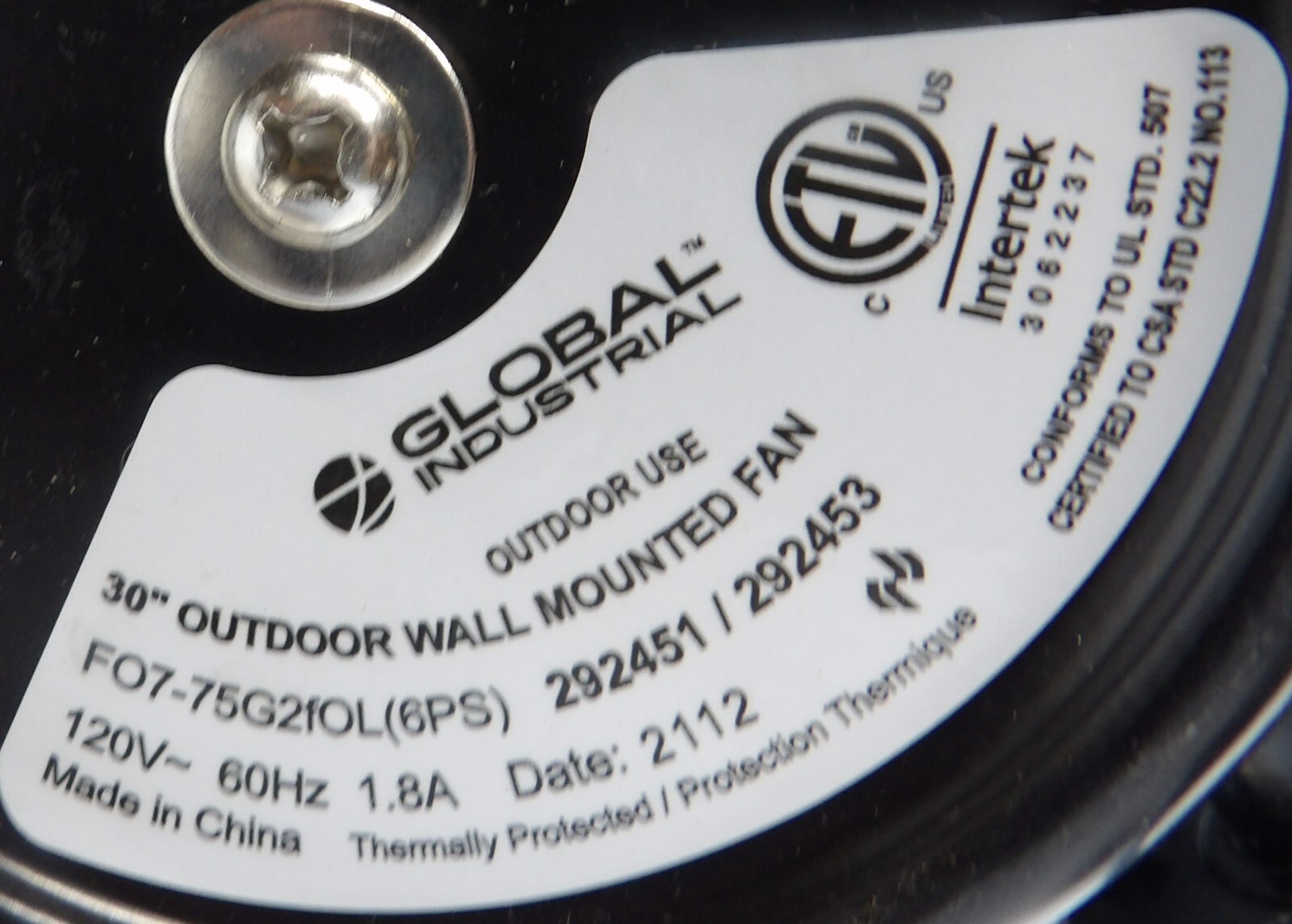 Replacement 3/10 HP Motor for Global Industrial 30″ Fans 292449 & 292451
