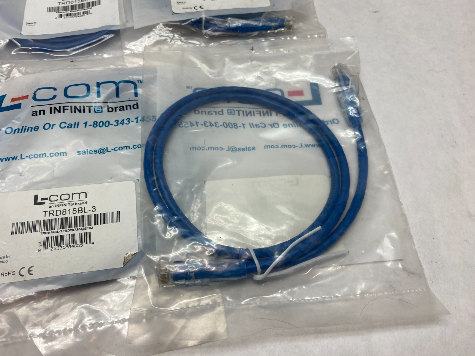 L-Com TRD815BL-3 Ethernet Patch Cable Cat5e Blue LOT OF 9