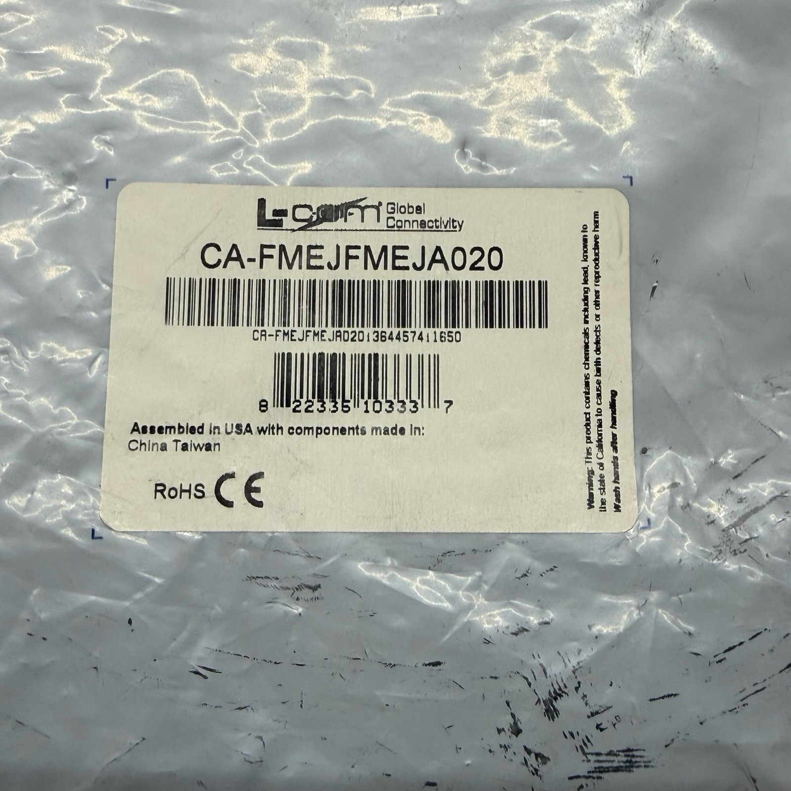 L-Com CA-FMEJFMEJA020 20ft 195 Series FME Jack to FME Jack Coax Cable NOS