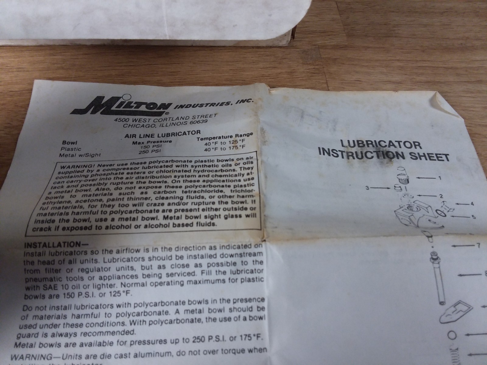 Milton 1130 1/2 Lubricator NEW Old stock metal
