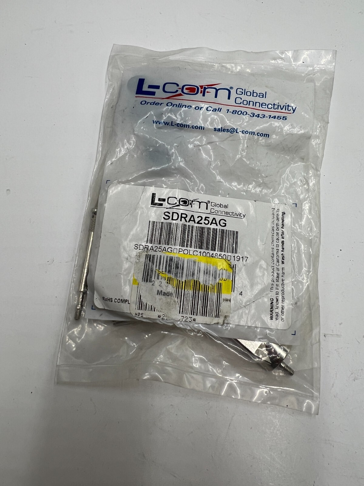 L-Com 90° Cast Metal Body D Sub Back Shell For 25 Pin Connectors SDRA25AG