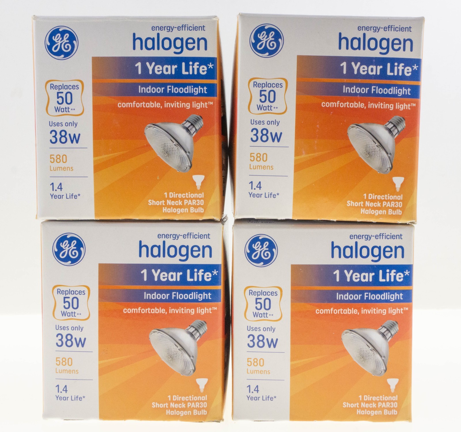 4- GE Directional Flood Light Bulb, Indoor, Short Neck, Par 30, 50w 69166 TESTED