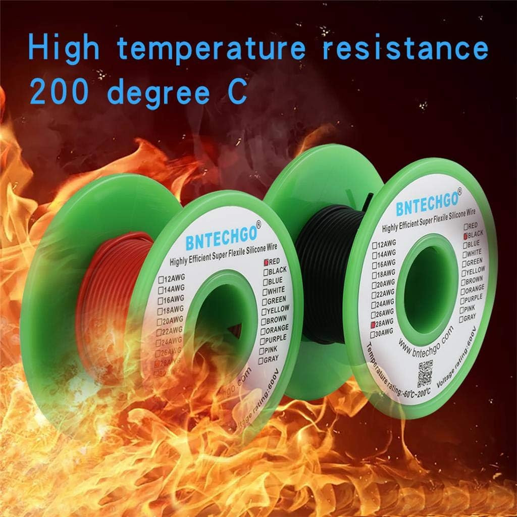 28 Gauge Silicone Wire Spool red 50ft and Black 50ft Flexible 28 AWG Stranded Ti