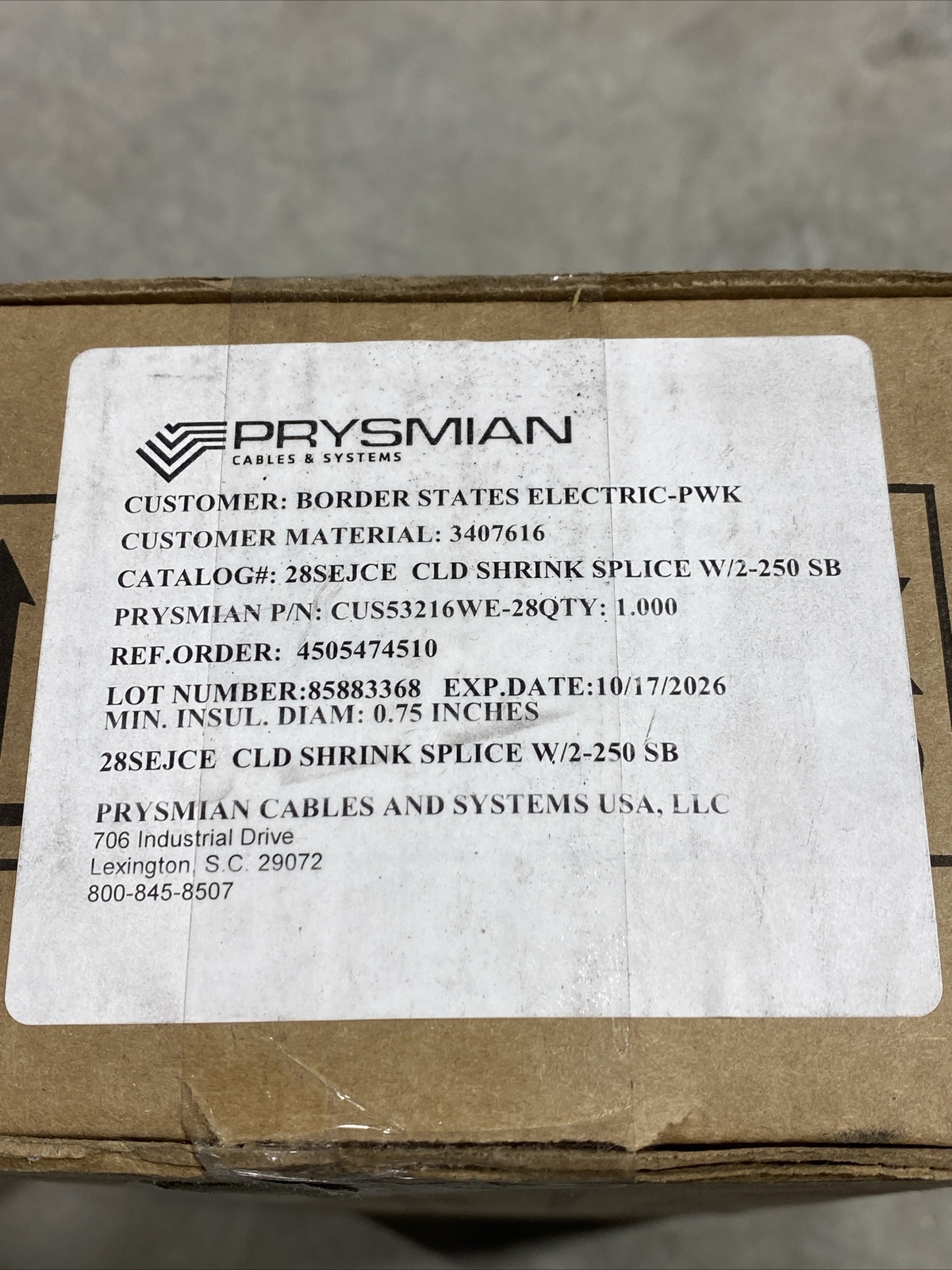 Prysmian Cable And Systems CUS53216WE, 1/C Straight Splice New