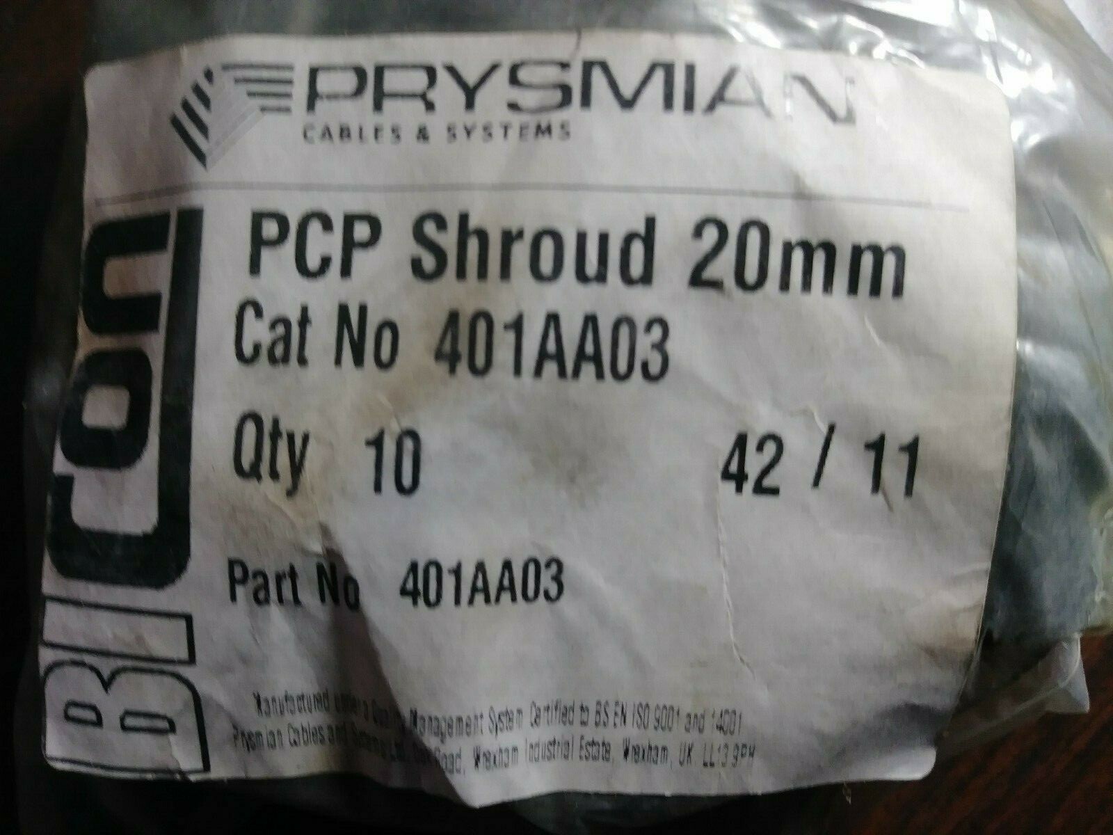 PRYSMIAN BICON 401AA03 PCP SHROUD CABLE GLANDS 20 MM NEW IN BAG LOT OF 6