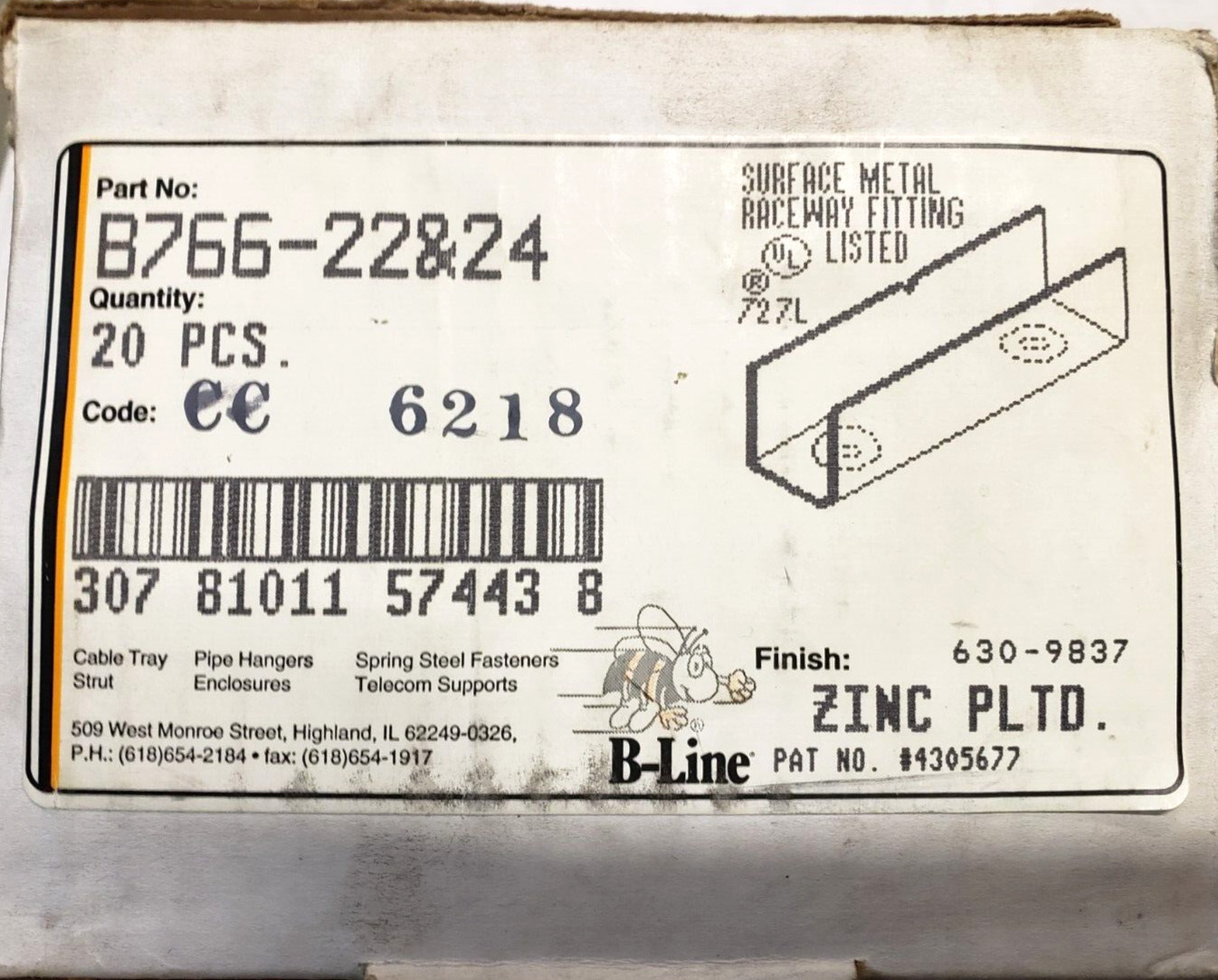 B-Line B766-22, Channel/Strut Joiner, B766-22 LOT OF 4