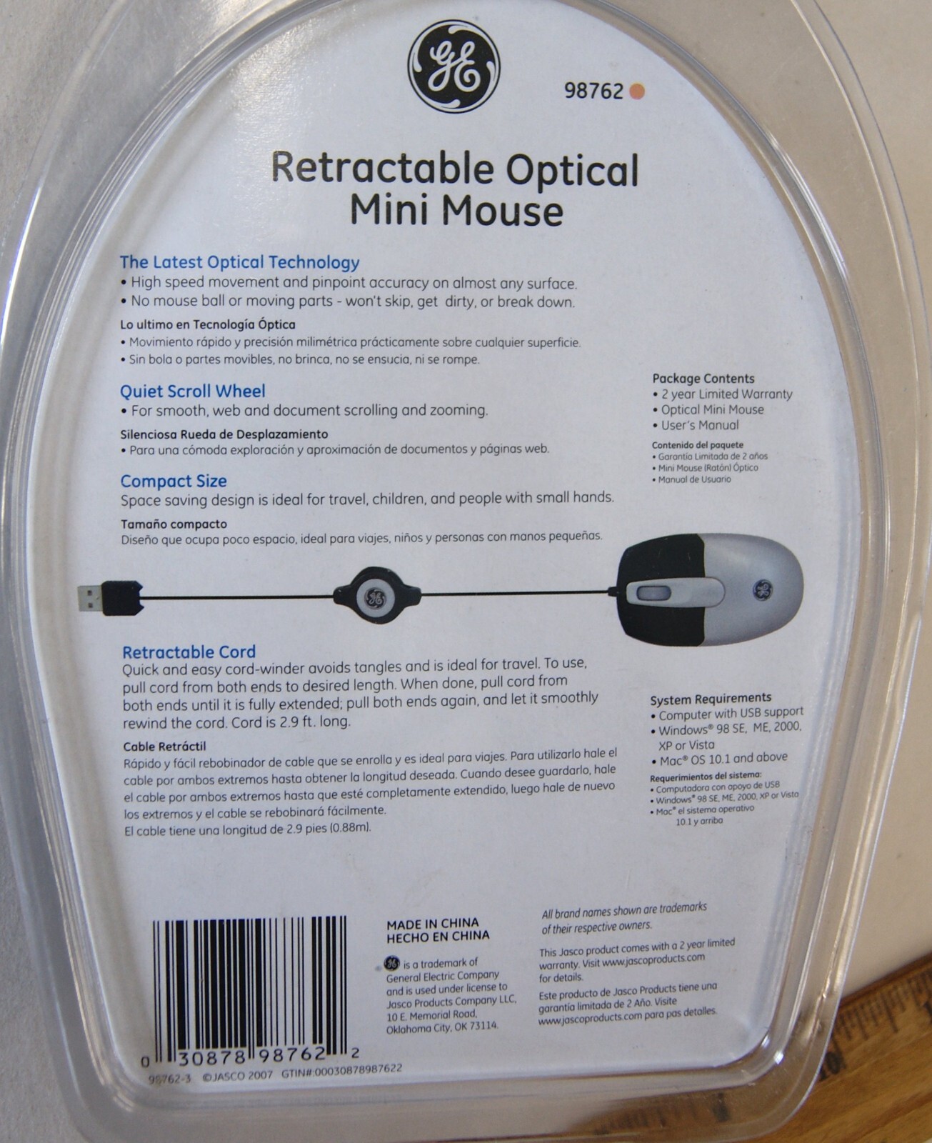Retractable Optical Mini Mouse New Sealed General Electric (GE) 98762 NEW SH6396