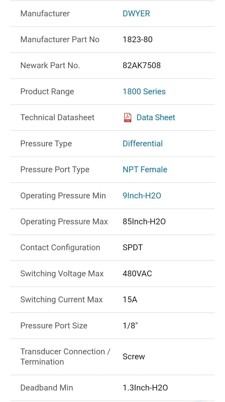 Dwyer 1823-80 Low Differential Pressure Switch《NIB》Priced To Sell 15A@120-480VAC