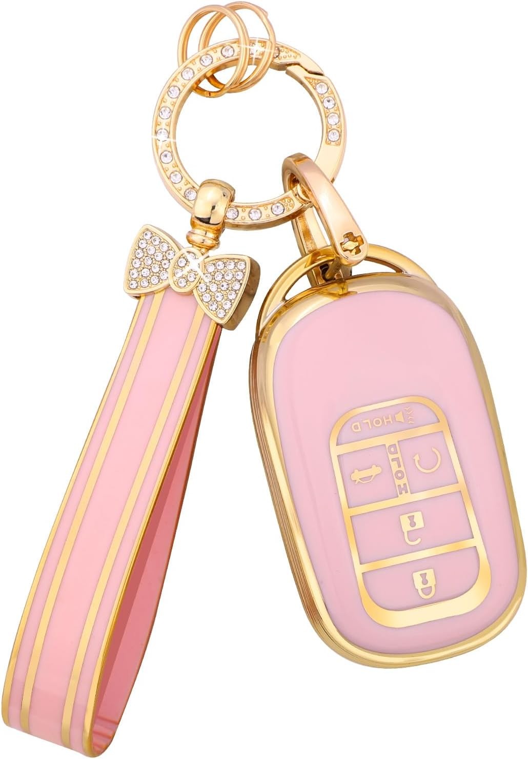 Pink Gold Girly Key Fob Cover Case for 2024-2023 Honda CR-V HRV Civic Accord Pil