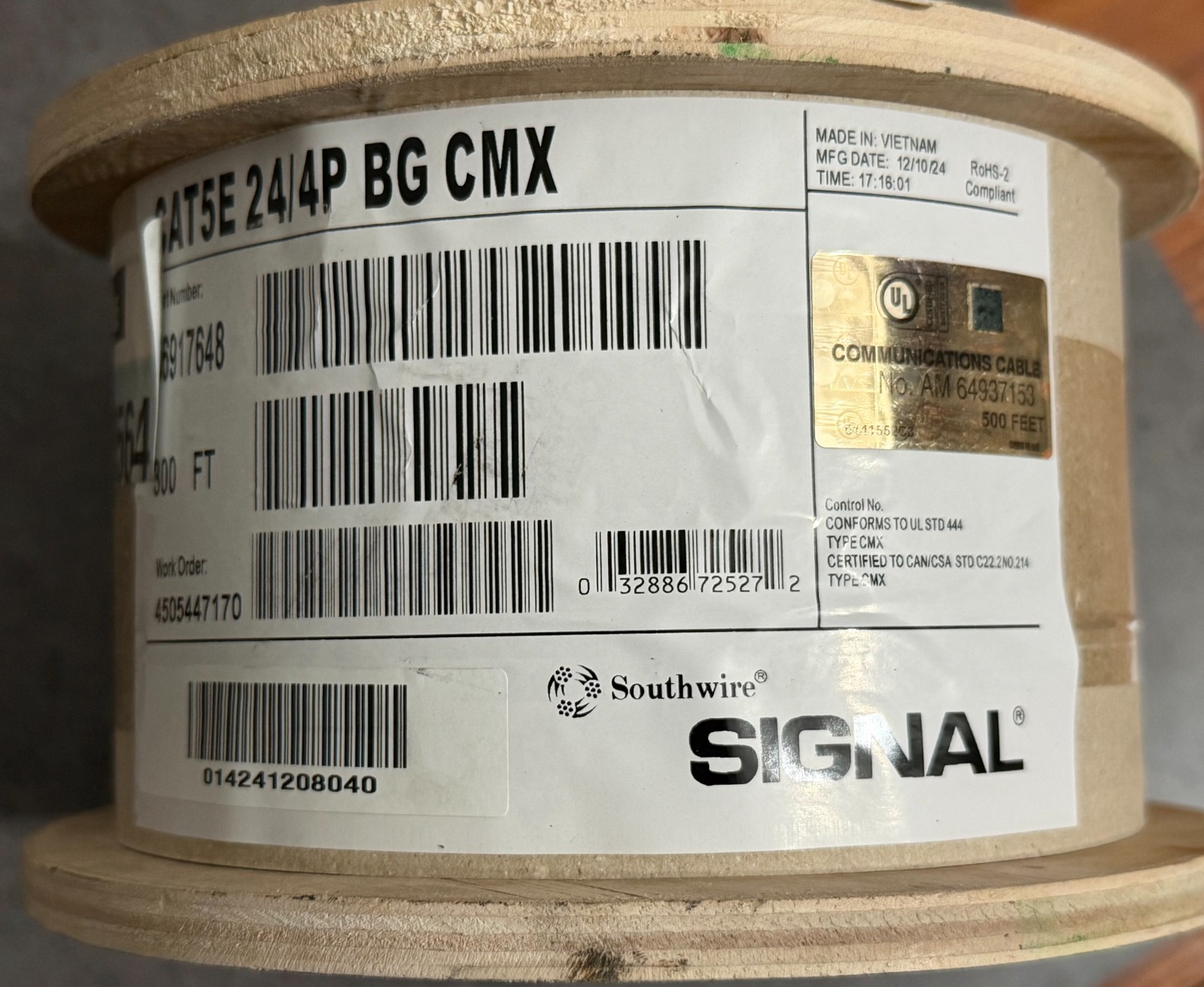 Southwire 300 ft. Tan 24/4 Solid CU CAT5e CMR-CMX Indoor/Outdoor Data Cable