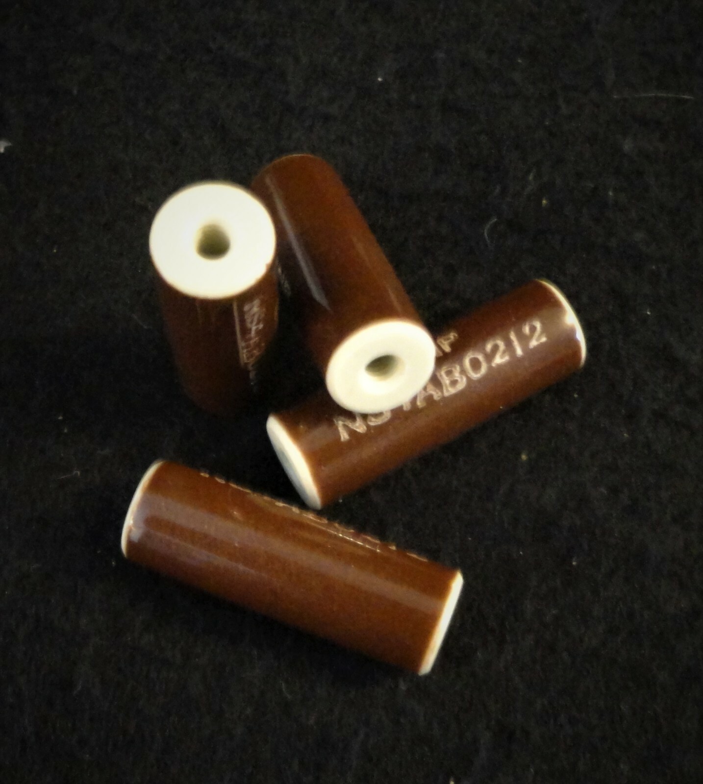 SIX VINTAGE BROWN GLAZED ID THREADED STEATITE INSULATOR w PART NUMBER No.: 212