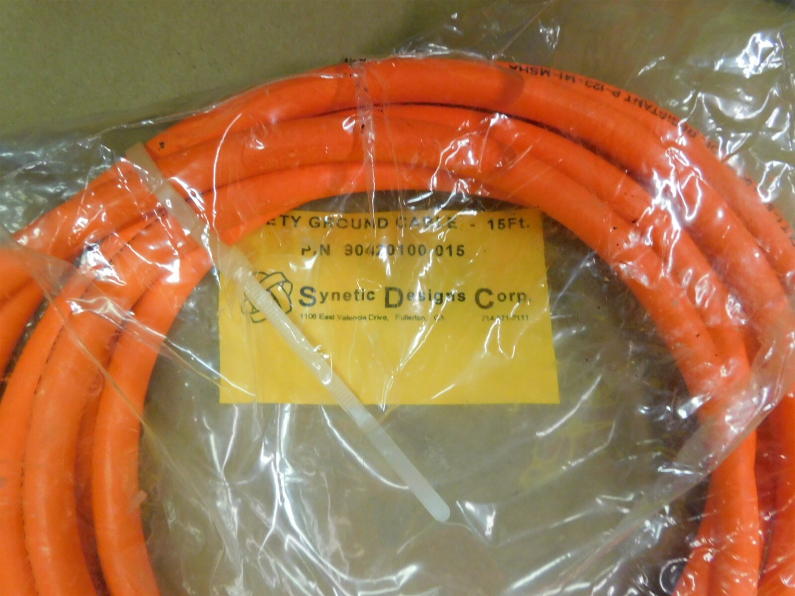 Synthetic Design Corp Safety Ground Cable 90420100-015 NEW 15 ft
