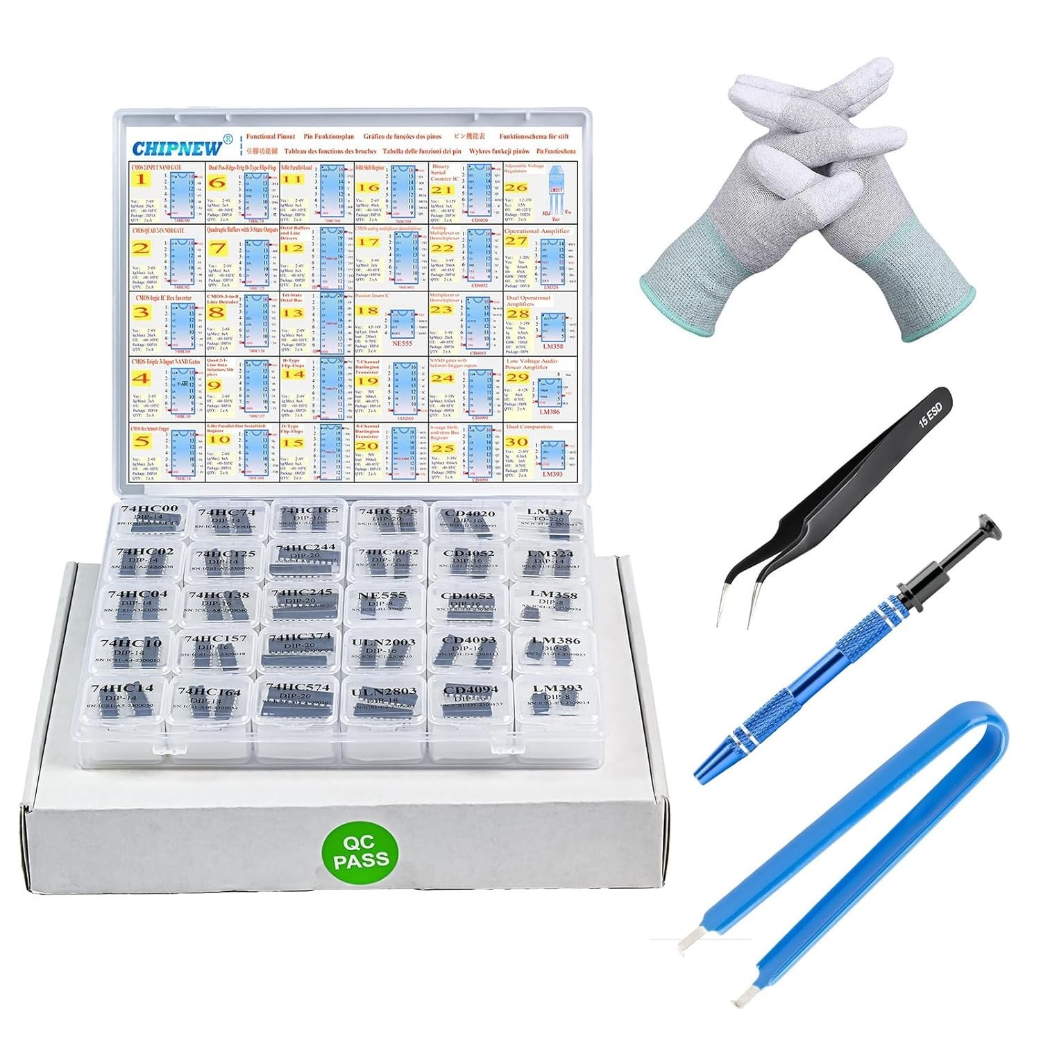 IC Kit Integrated Circuit Pro Edition 64-in-1 Electronic Component IC : Logic…