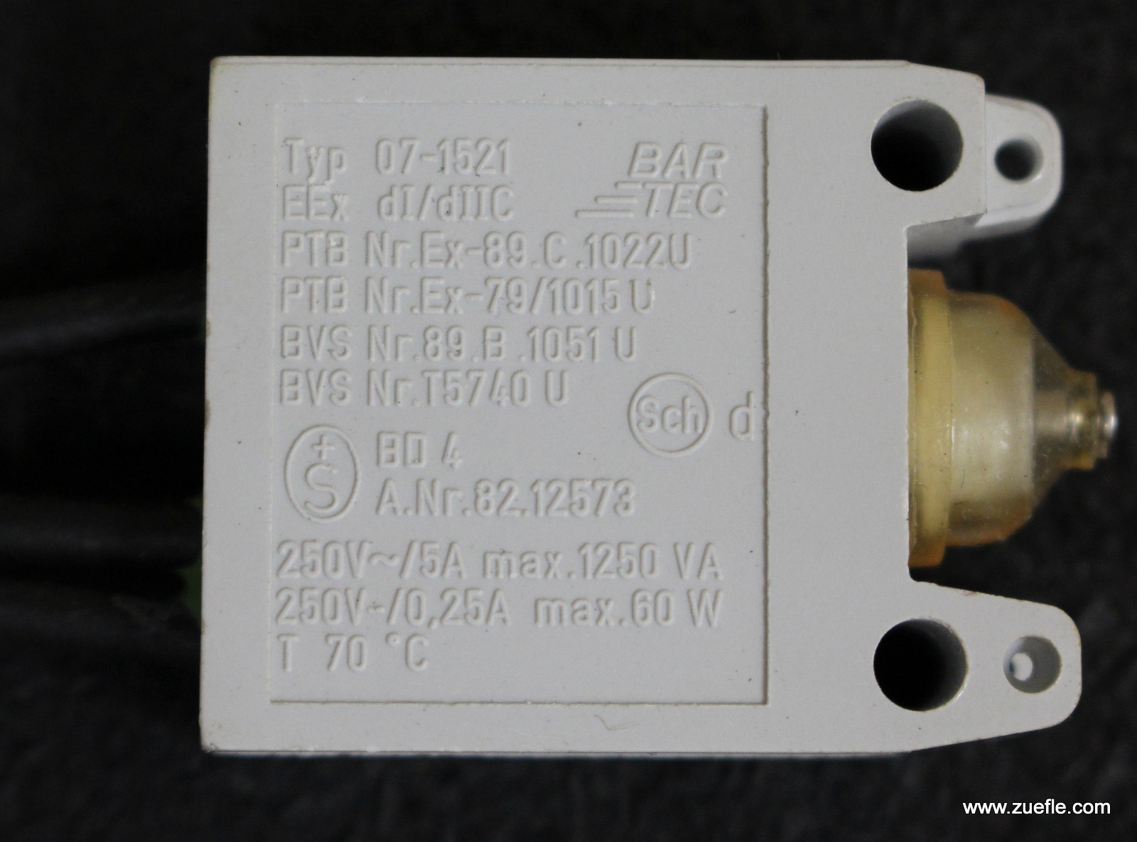 BARTEC Limit Switch 07-1521 EEX Tested 250VAC 5A Max 1250VA 250VDC 0.25A m