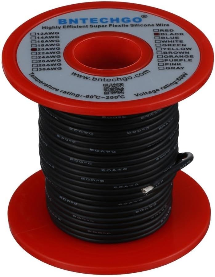 BNTECHGO 20 Gauge Silicone Wire Spool 100 Ft Black Flexible 20 AWG Stranded Tinn