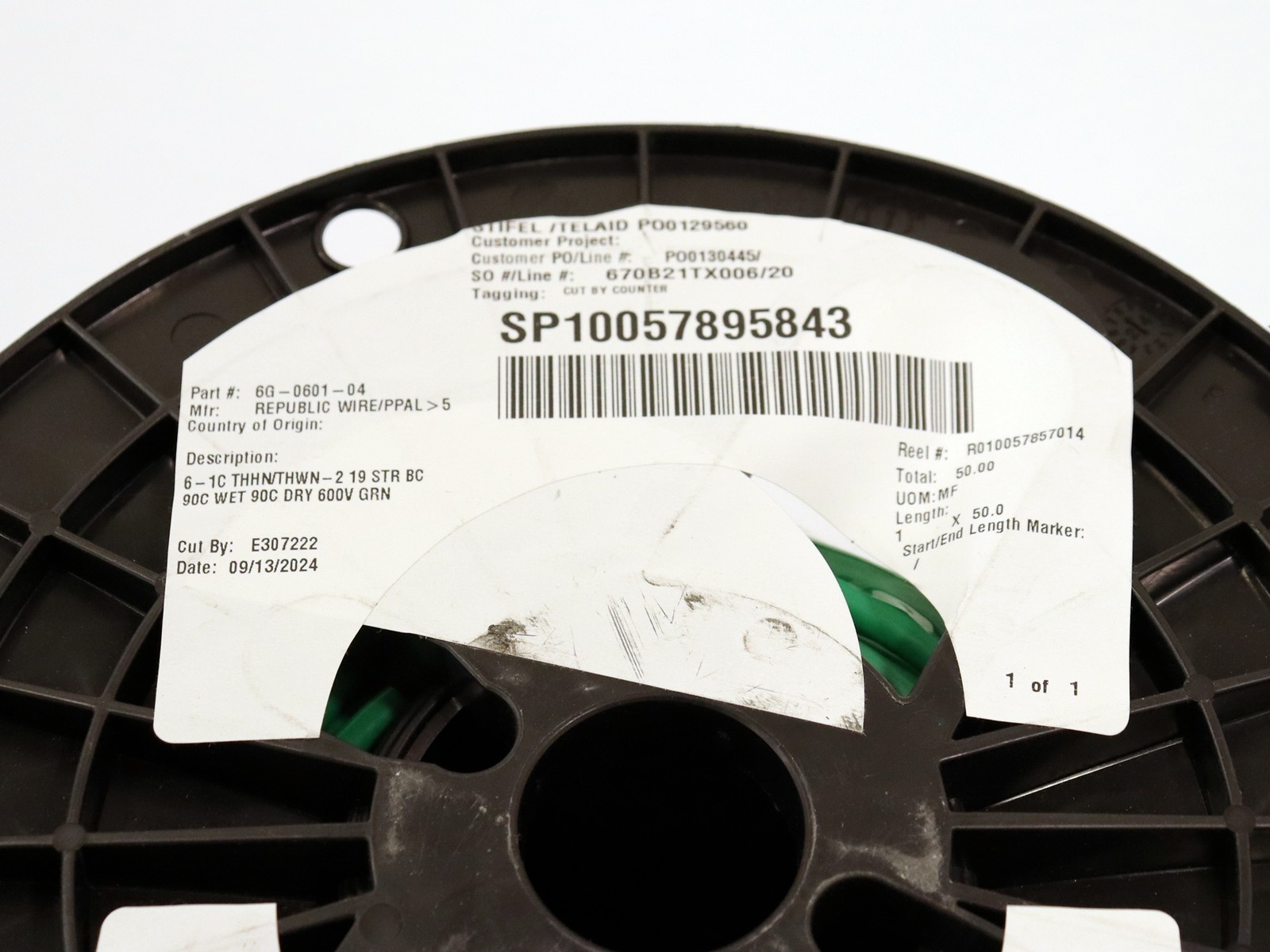 Republic Wire 50 Feet Annealed Cooper PVC Insulation Wet/Dry 600V Green Wire