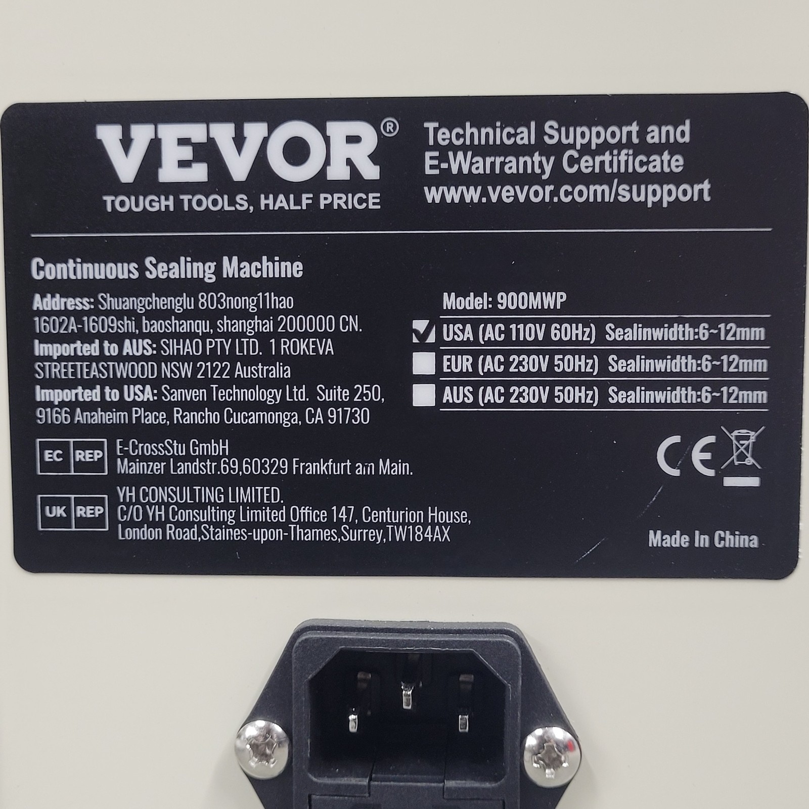 Vevor 900MWP Continuous Bag Band Sealing Machine,110V, 60Hz – NEW