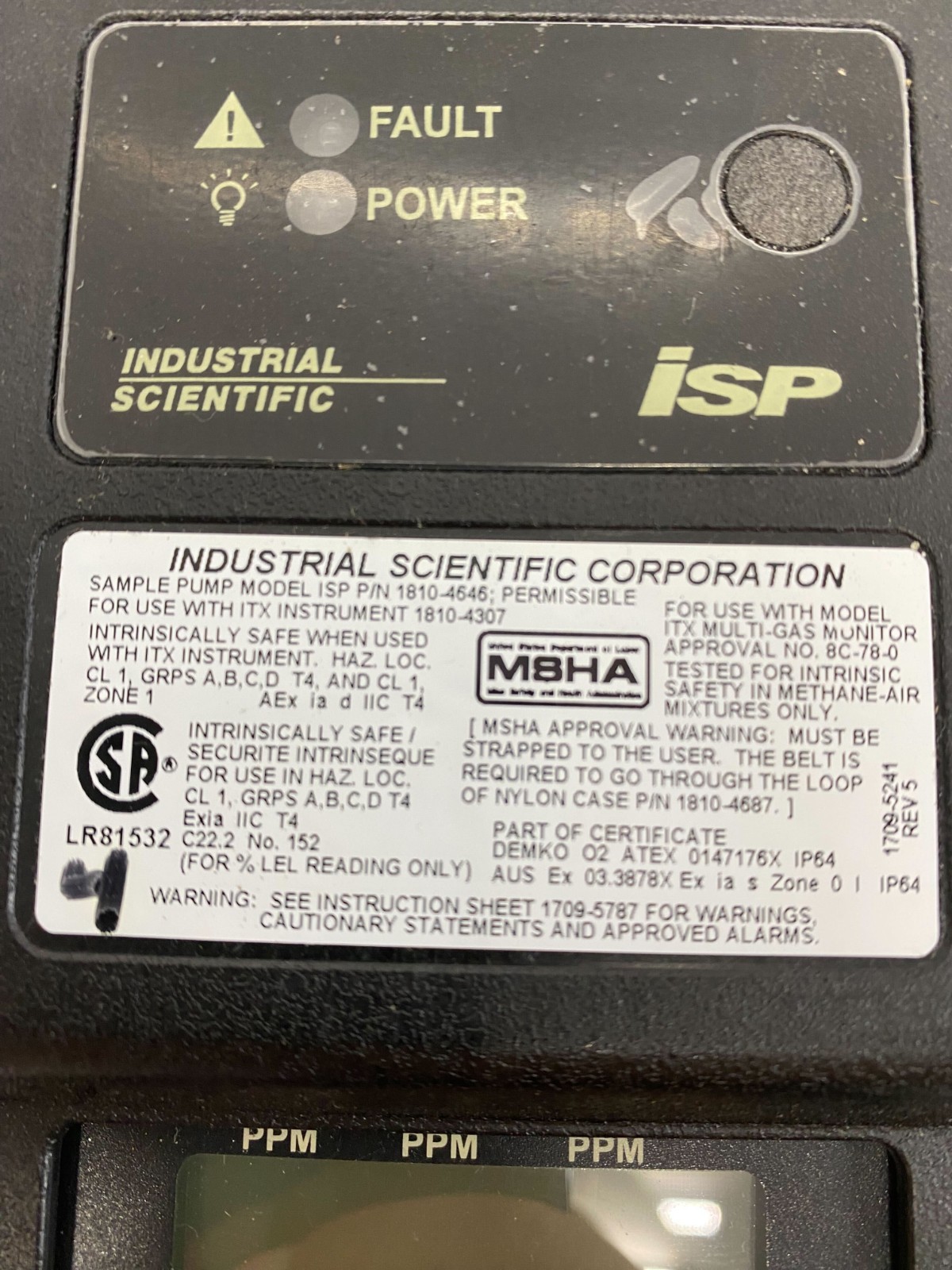 Industrial Scientific Corporation ITX Gas Monitor with ISP Pump
