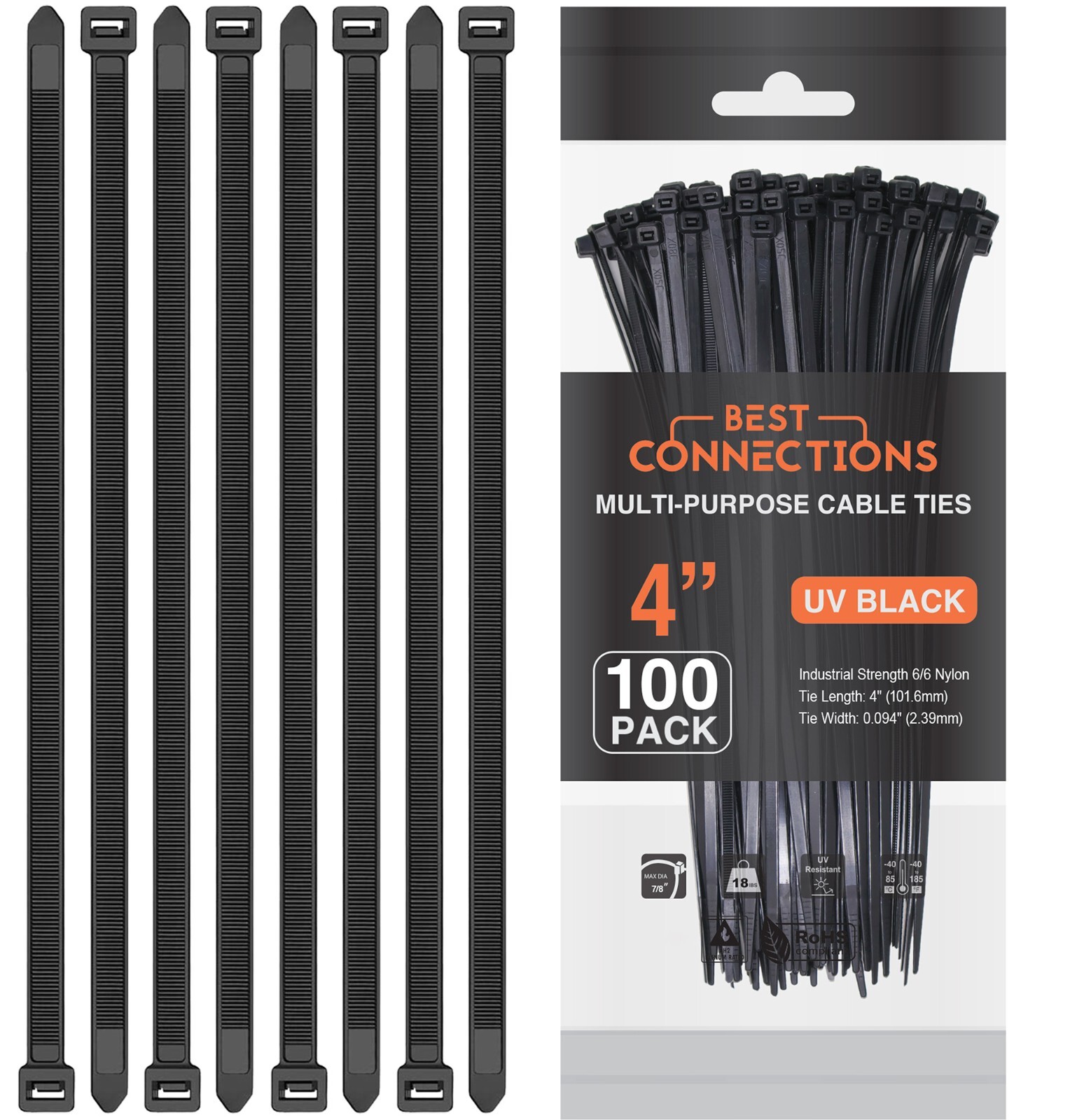 100 Ft 3/8″ Split Wire Loom Tubing – 100 Pcs 4″ Nylon Zip Ties Combo (Black)