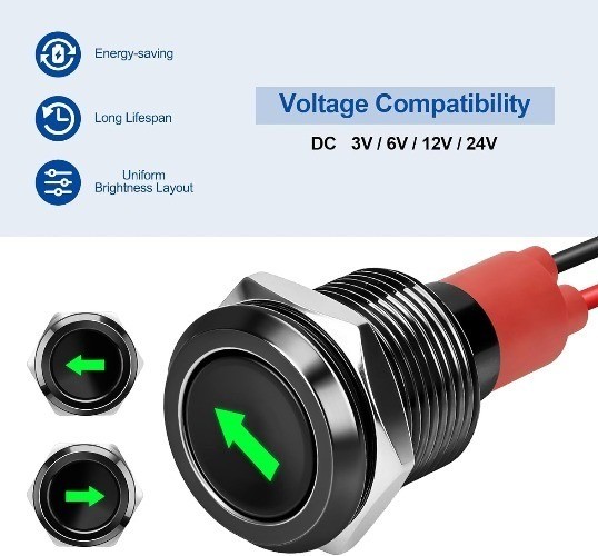 12mm 1/2 Metal Left Right Turn Indicator Light LED 12V 150m Color: Green(2Pcs）