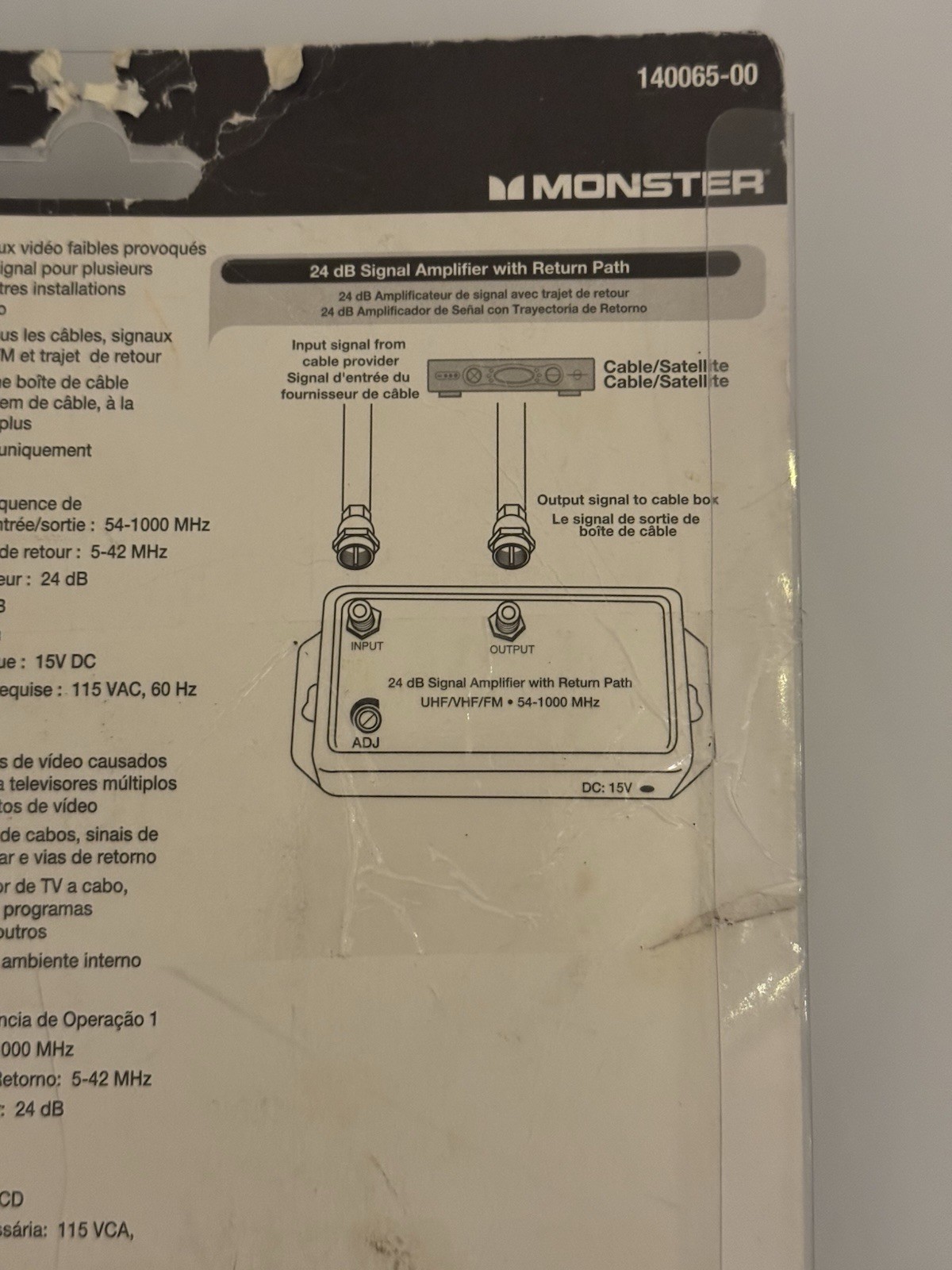 Monster Cable Signal Amplifier 140065-00 – 75 Ohm 1 Ghz, 60 Hz, 24 dB Amplifier