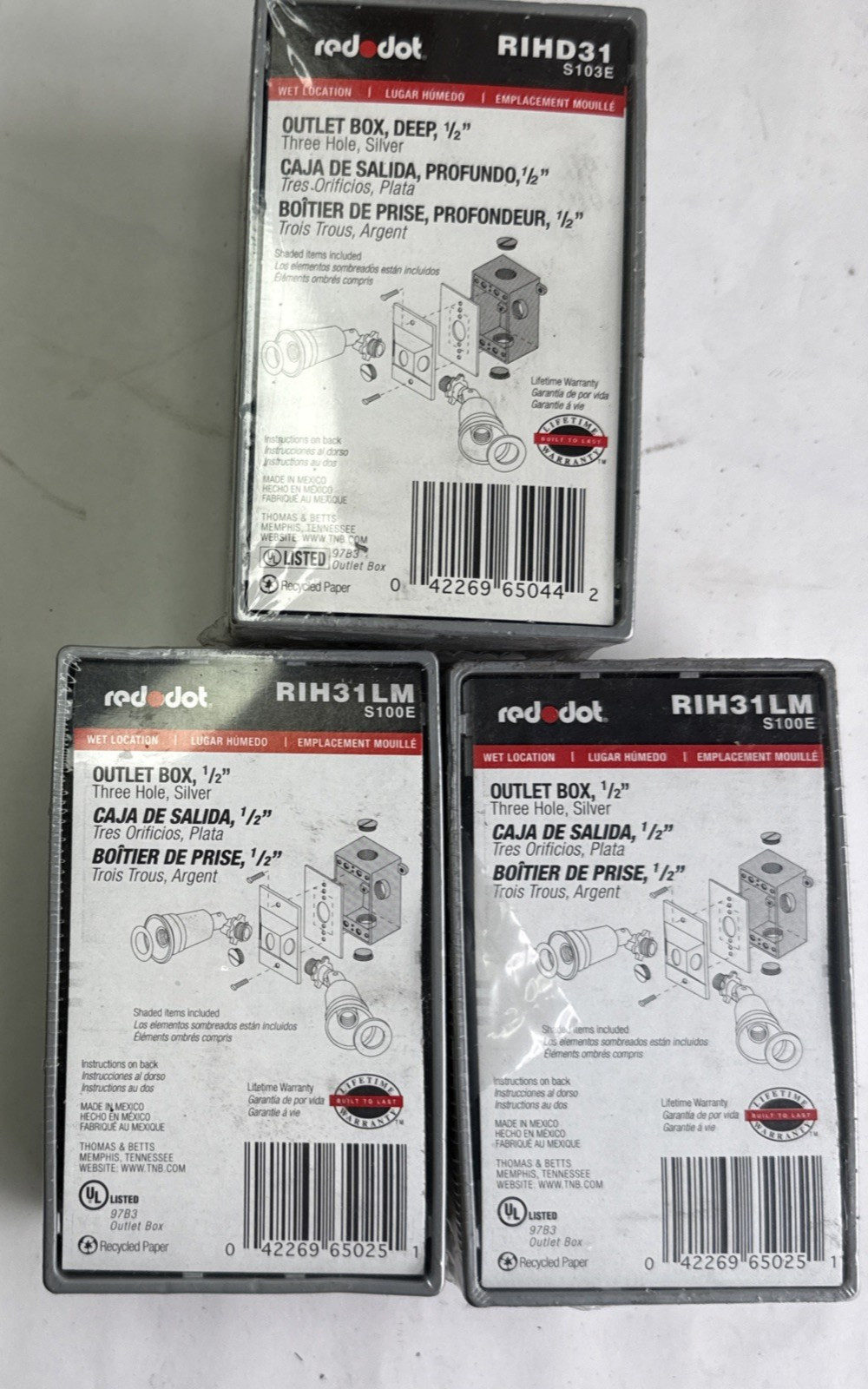 Lot of 3 Red Dot OUTLET BOXES RIH31LM and RIHD31