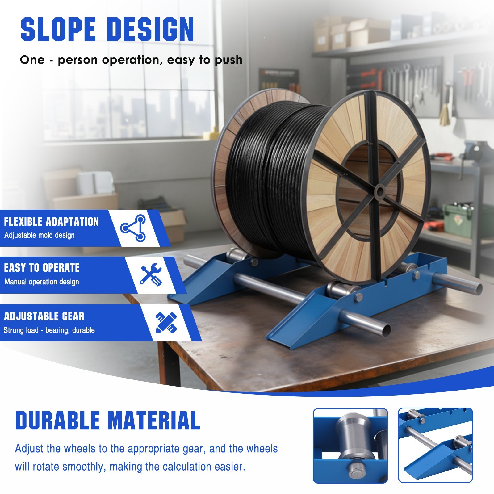 Wire Cable Reel Roller Stand 3307 LBS Commercial Industrial Steel Wire Dispenser