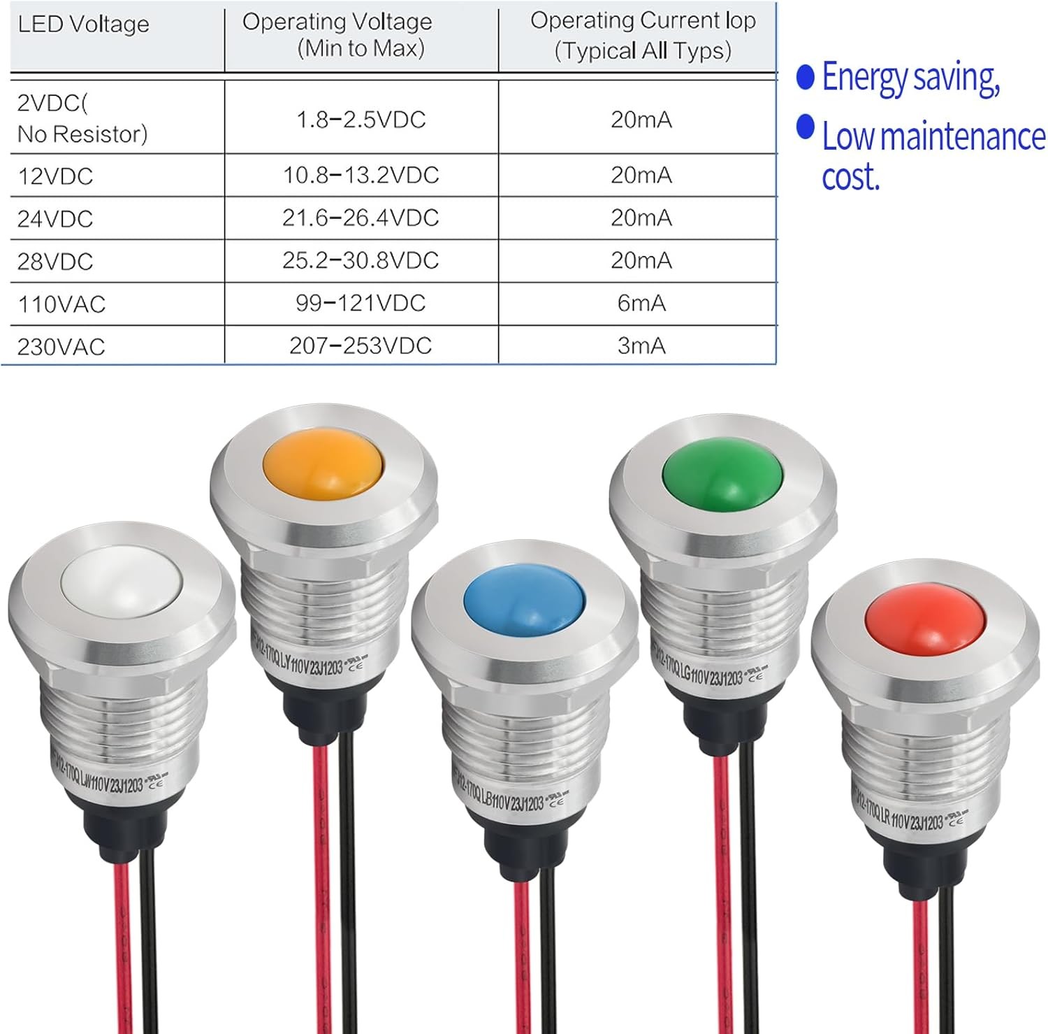 UL Listed 12mm 0.47 LED Indicator Light Indicator Light Waterproof IP67