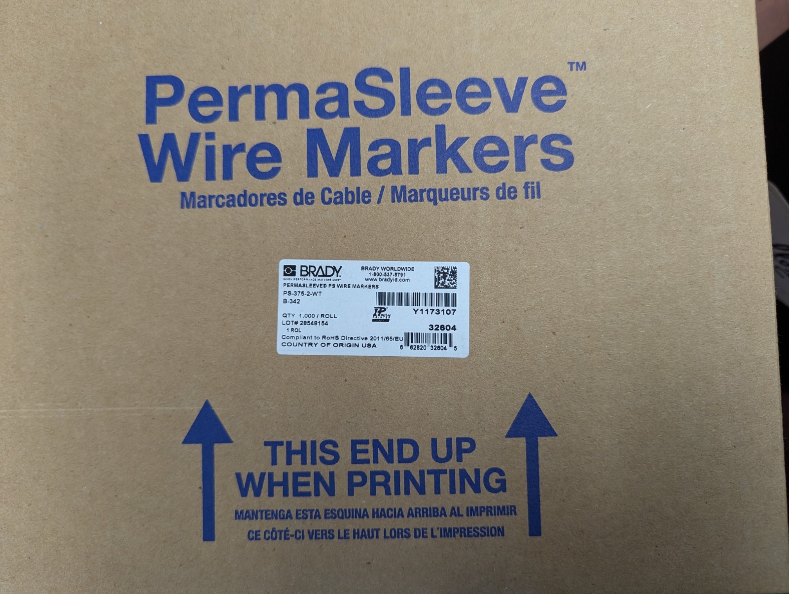 Brady PS-375-2-WT Wire Marker New in box, some writing on box