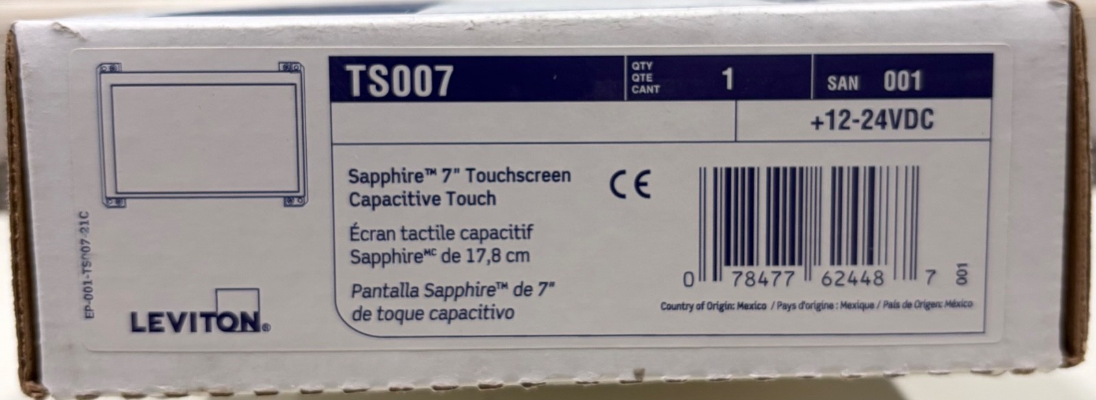 Leviton TS007 Sapphire 7” Touchscreen Panel +12-24VDC Capacitive NEW Open Box