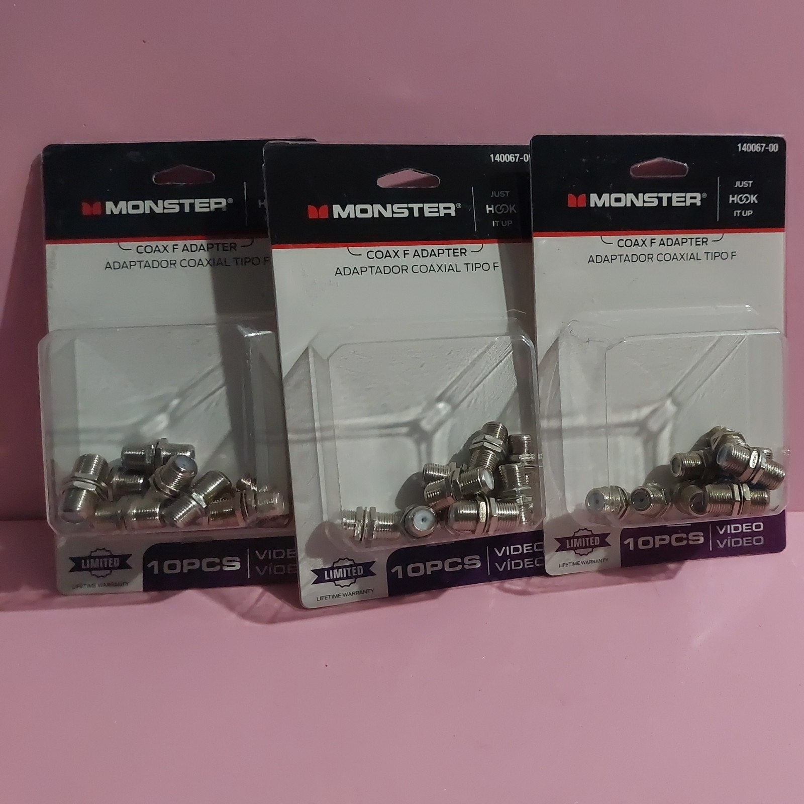 3 packs Monster Just Hook It Up Double Female Coax F Adapter 75 ohm 900 MHz NEW