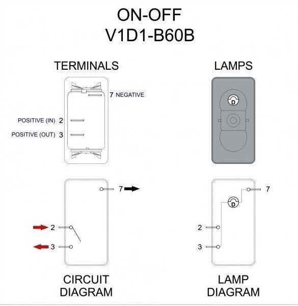Carling Technologies ON OFF SPST Lighted Marine Rocker Switch Body. V1DV-B60