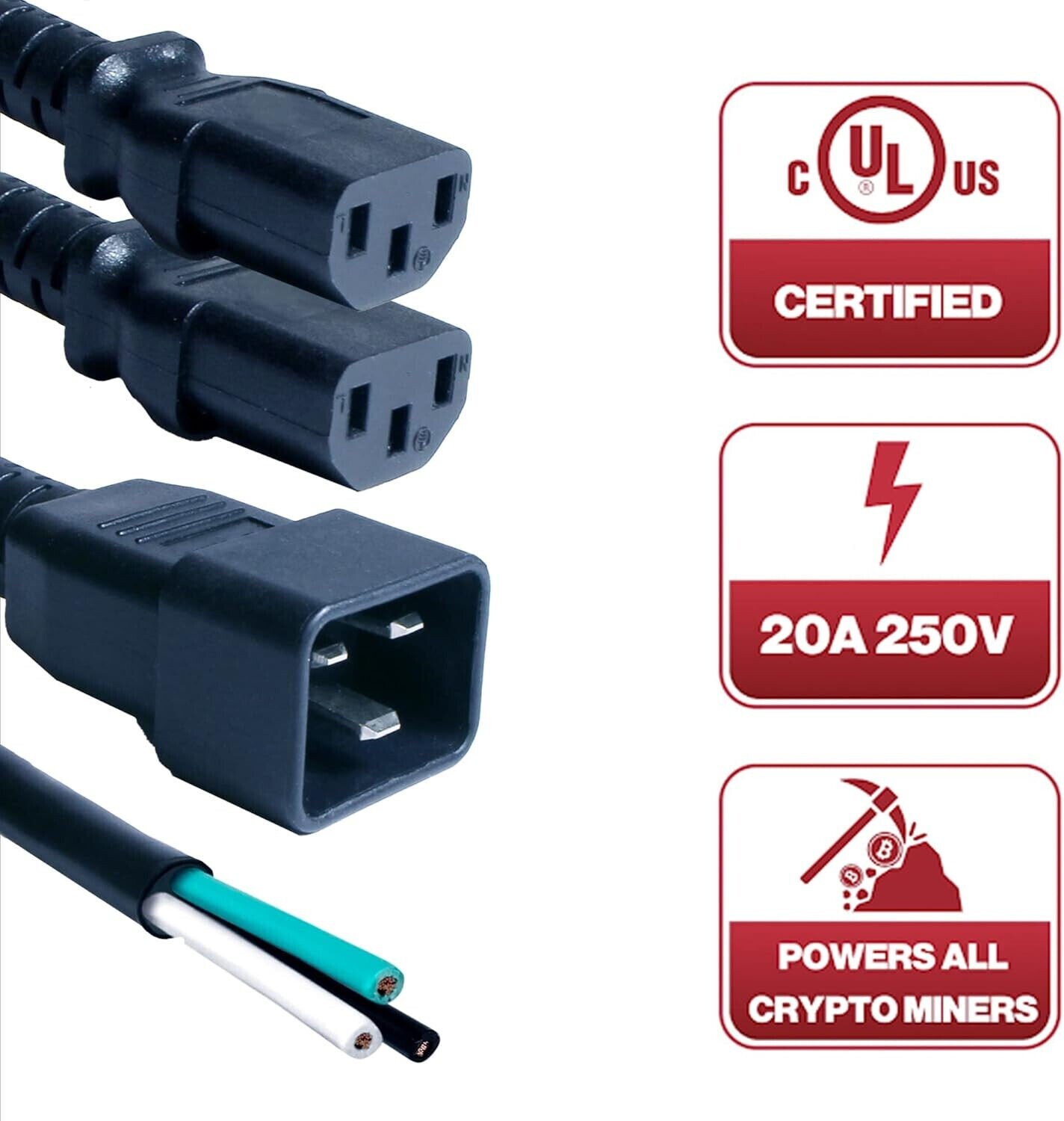 PSU Cord for L7 L9 S19 S19 pro S17 Dual Power Supply Cord C20 to Dual C13 – 1M