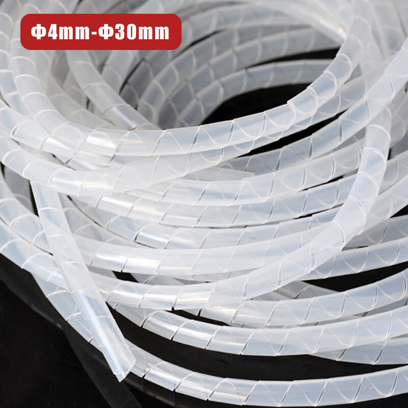 Ф4mm-Ф30mm Spiral Wrap Winding Sleeve Cable Wire Protector Organizer White/Black