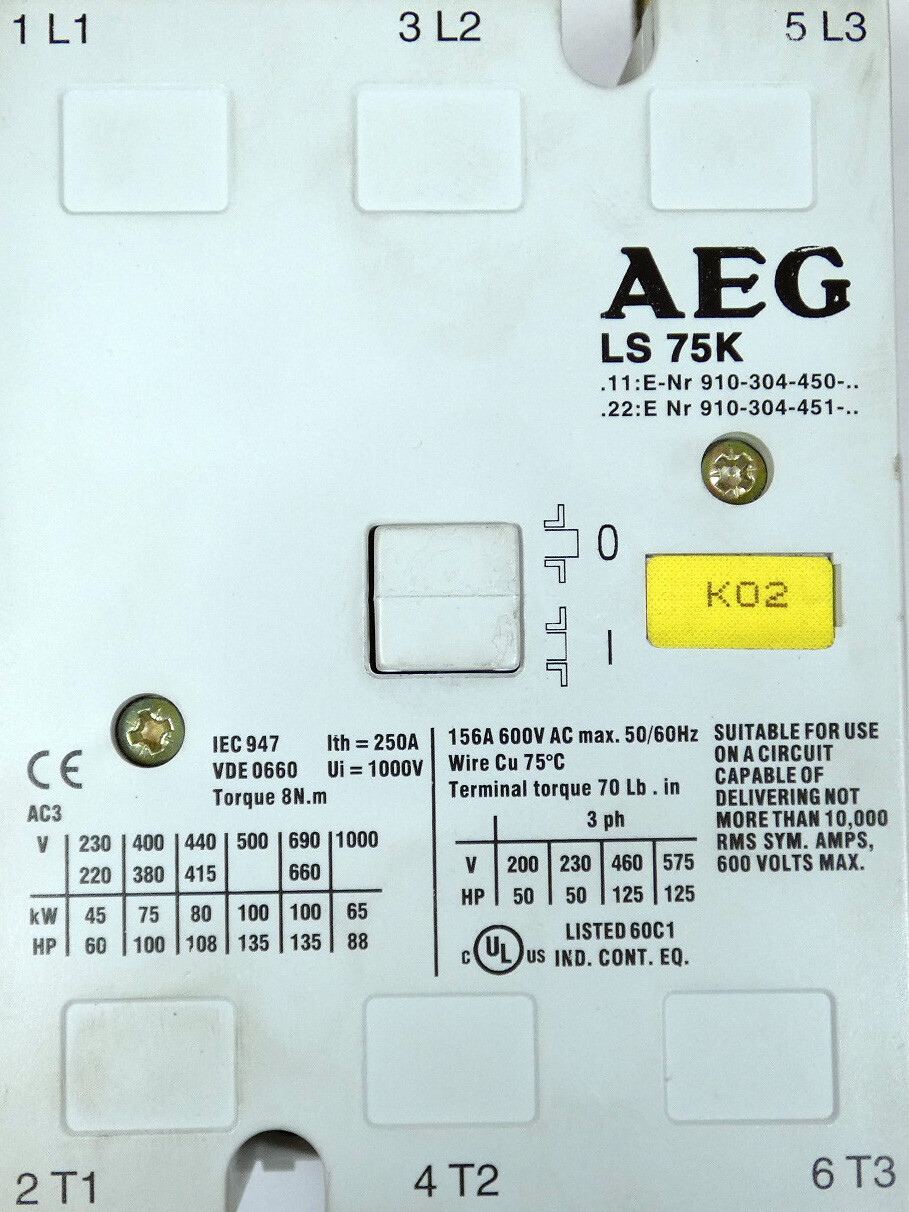 AEG LS 75K LS75K Contactor Coil 230/400V 45/75kW -used-