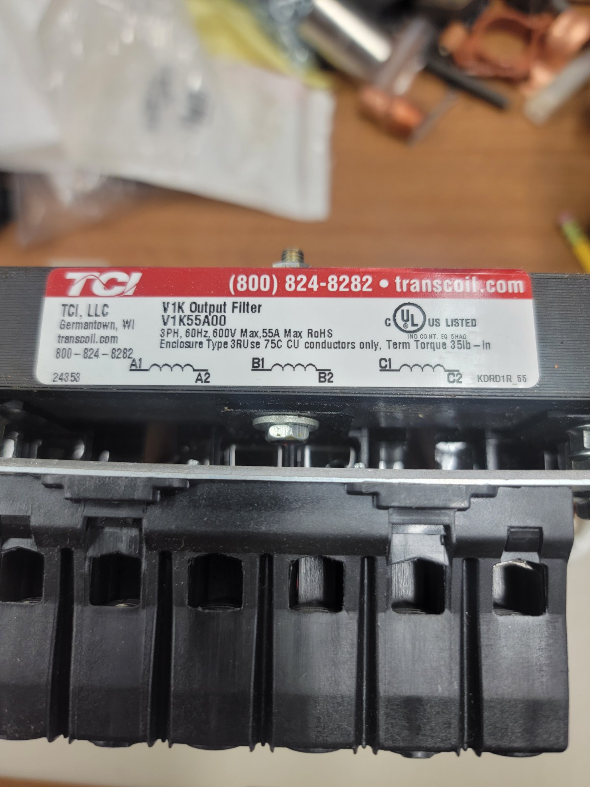 TCI V1000 KLC Series Output Filter V1K55A00 55A 600V 3Ph 60Hz