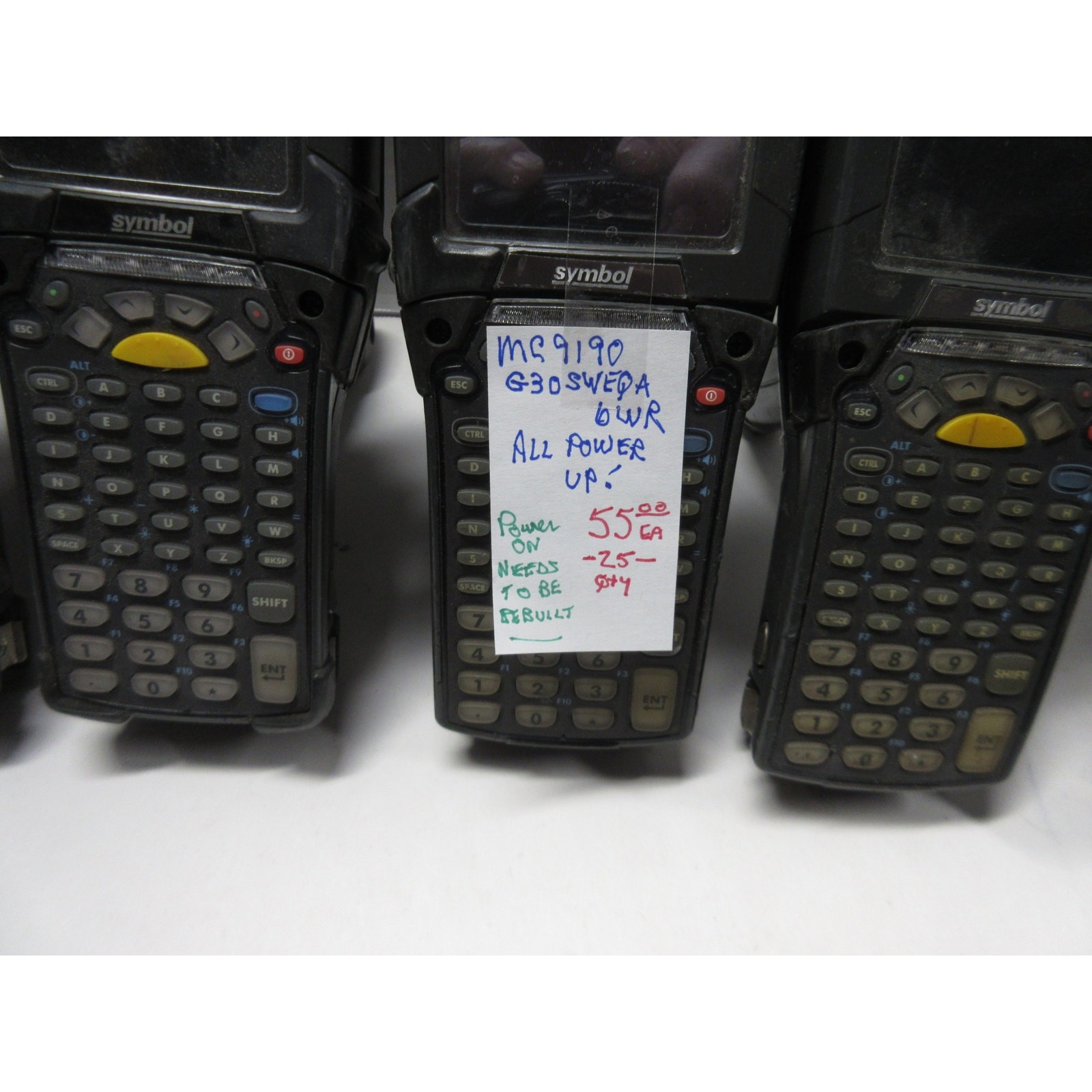 Lot of 5 Symbol Motorola MC9190-G Barcode Scanners G30SWEQA6WRM – Powers On