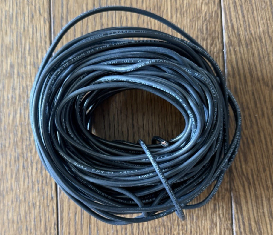 New Essex 12G THHN Copper Wire 600V VW-1 Oil and Gas Resistant Black 50+ Feet
